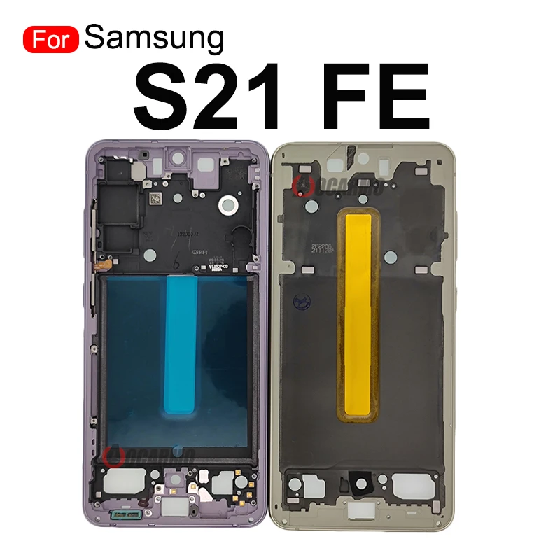 For Samsung GALAXY S21 FE S21fe Middle Frame Plate With Side Keys +Sim Card And Back Battery Cover Repair Replacement Part