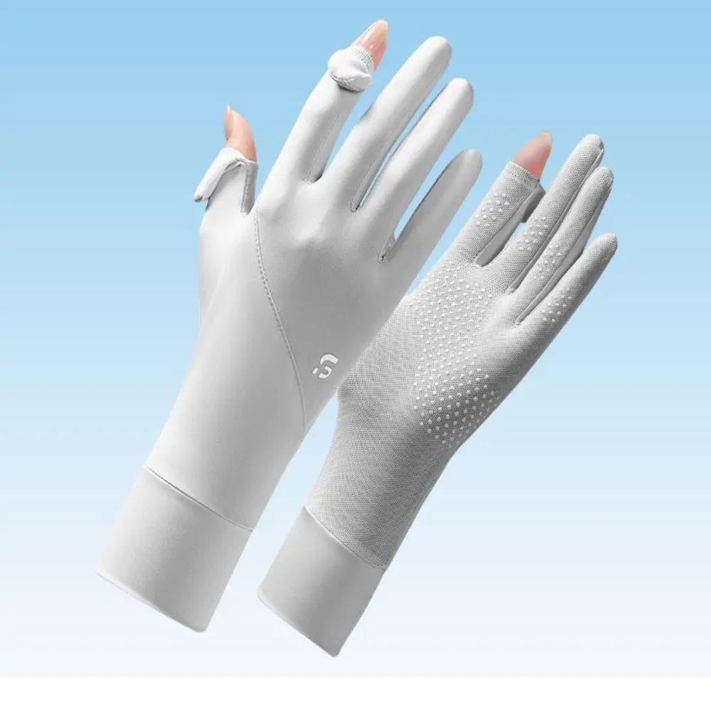 Ice Silk Women Sunscreen Gloves Thin Anti-UV Touch Screen Ice Silk Gloves Exposed Finger Breathable Cycling Driving Gloves