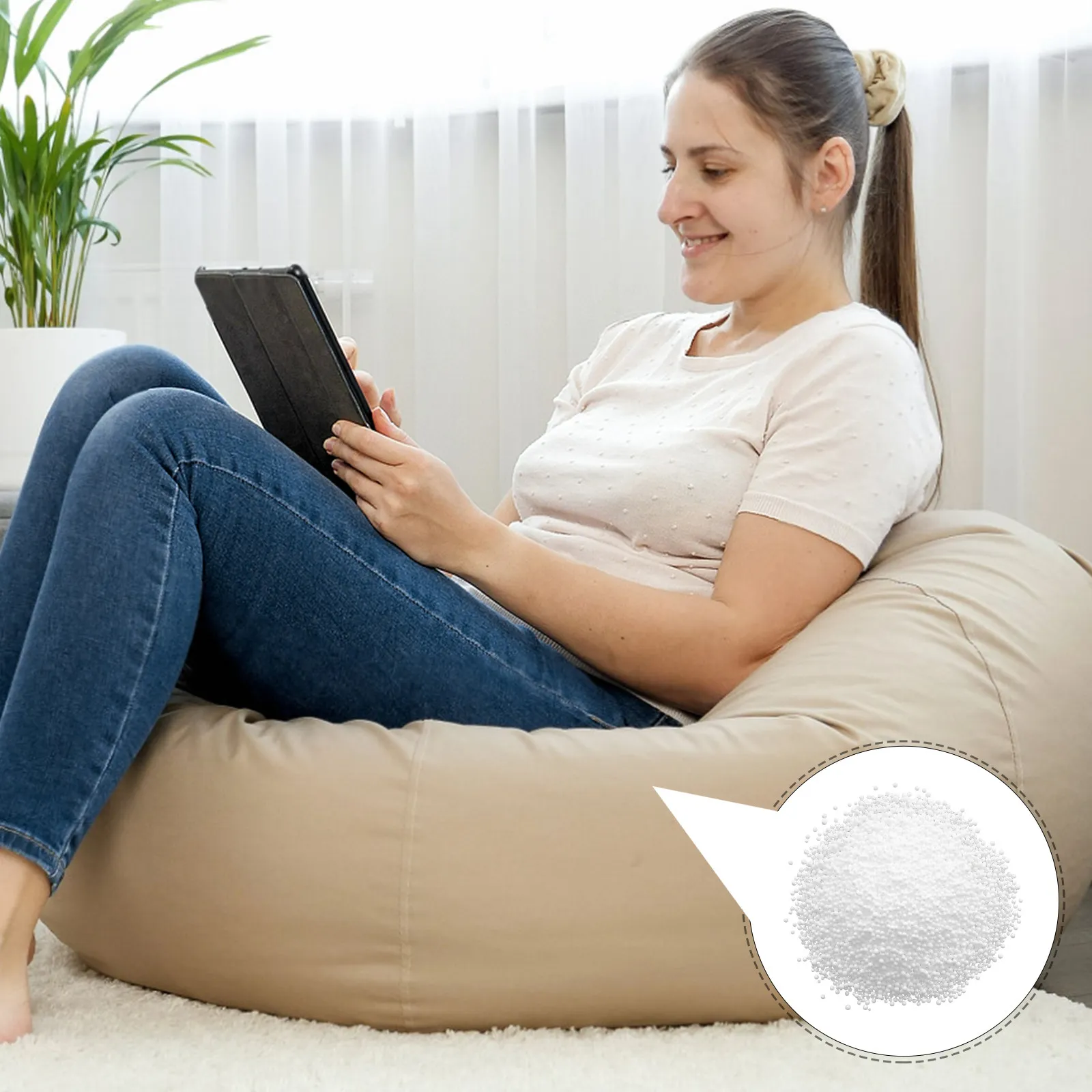 1 Bolsa de Relleno de Perlas de Espuma para Sillón Puff, Cojín de Sofá, Relleno Suave e Inodoro, Inserto a Granel Multiusos para el Hogar