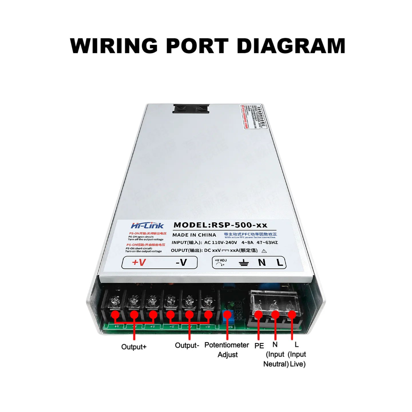 HI-LINK RSP-500 Series 500W Switching Power Supply AC-DC Single Output 12V 15V 24V 36V 48V Optional Industrial Power Adapter