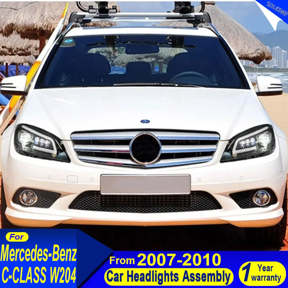 

Для Mercedes-Benz W204 2007 2008 2009 2010 2011 C200 C63 светодиодная автомобильная фара в сборе с бифокальной линзой, динамический указатель поворота, передняя лампа
