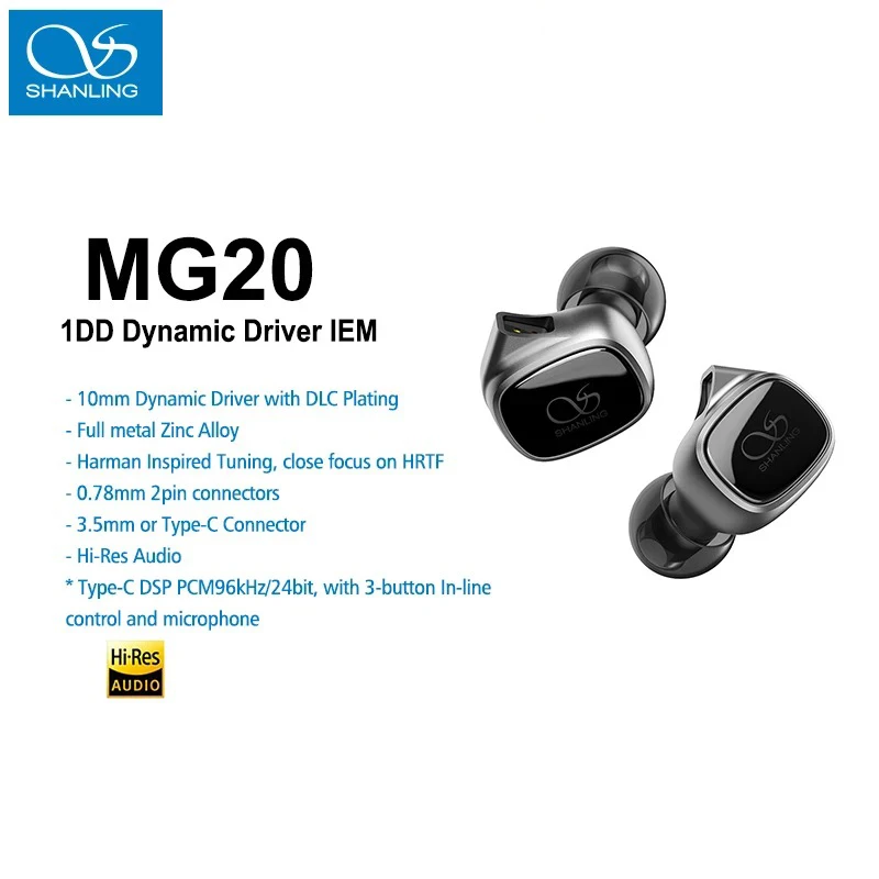 

SHANLING MG20 1DD Dynamic Driver In-Ear Earphone IME Hi-Res Audio with 0.78mm plug 3.5mm Headset Type-C Connector Earbuds