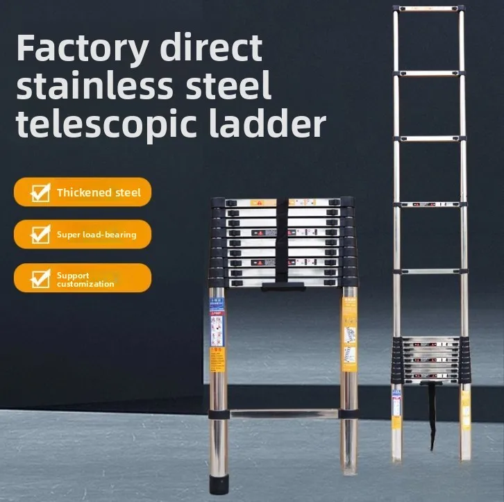 Stainless Steel Telescopic Ladder Single-sided Straight Ladder Engineering Ladder Thickened Bamboo Ladder Elevator Telescopic