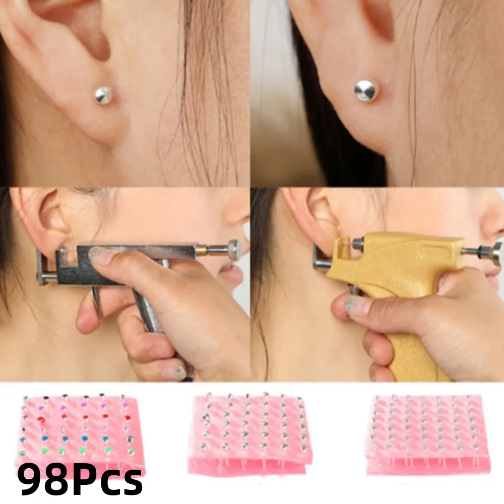 Kits de Piercing de pendientes médicos de cristal, herramientas de tapón de acero quirúrgico para el cuerpo, pistola de perforación de oreja,