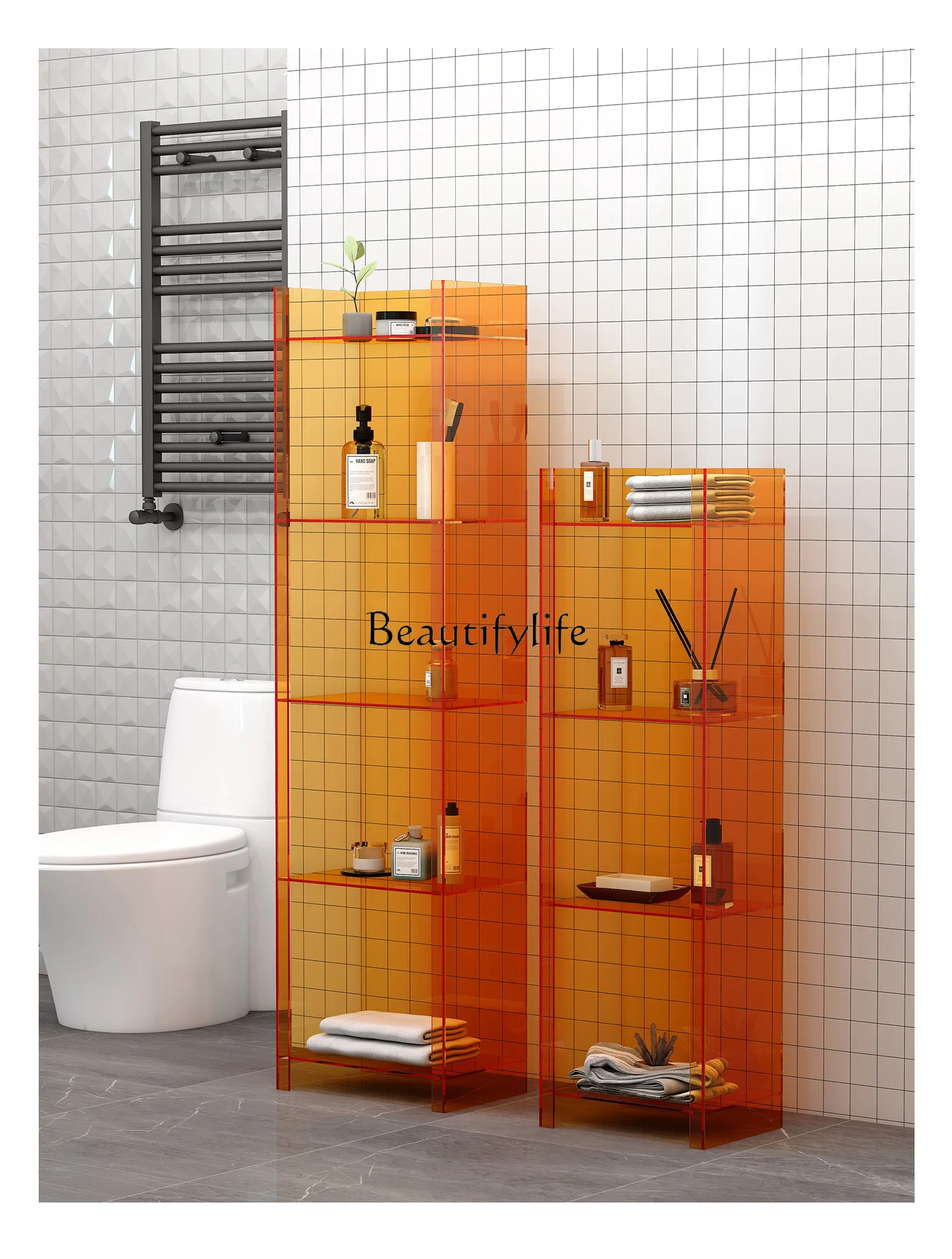 

Acrylic bookshelf narrow side shelf floor free combination wall integrated display rack bathroom storage