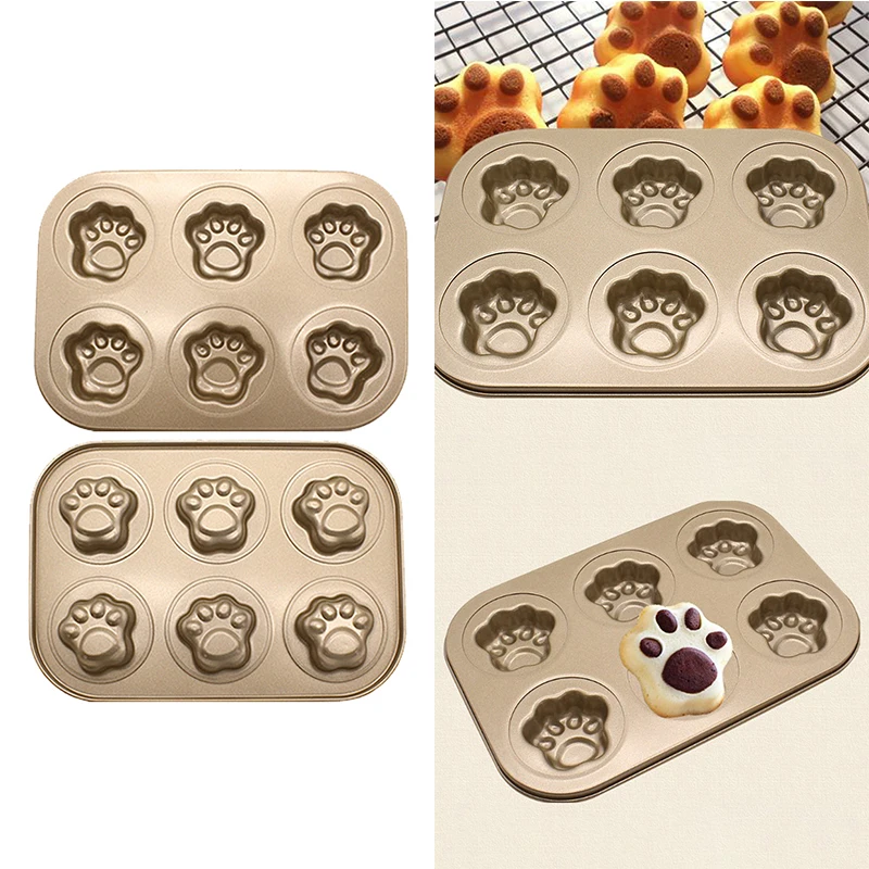 

1pcs Non-stick 6 Consecutive Cake Baking Tray Cat's Paw Shell Oven Baking Tray Baking Pan Diy Patisserie Moulds