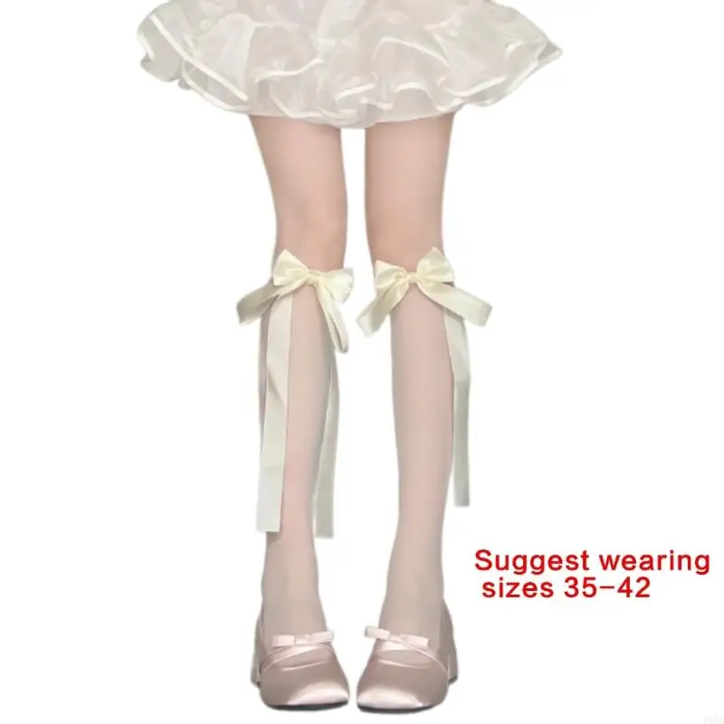 تجارة التجزئة/إسقاط شحن Sweet Bowknot Highs Socks أقواس جوارب الحرير الجوارب العجل للسيدات