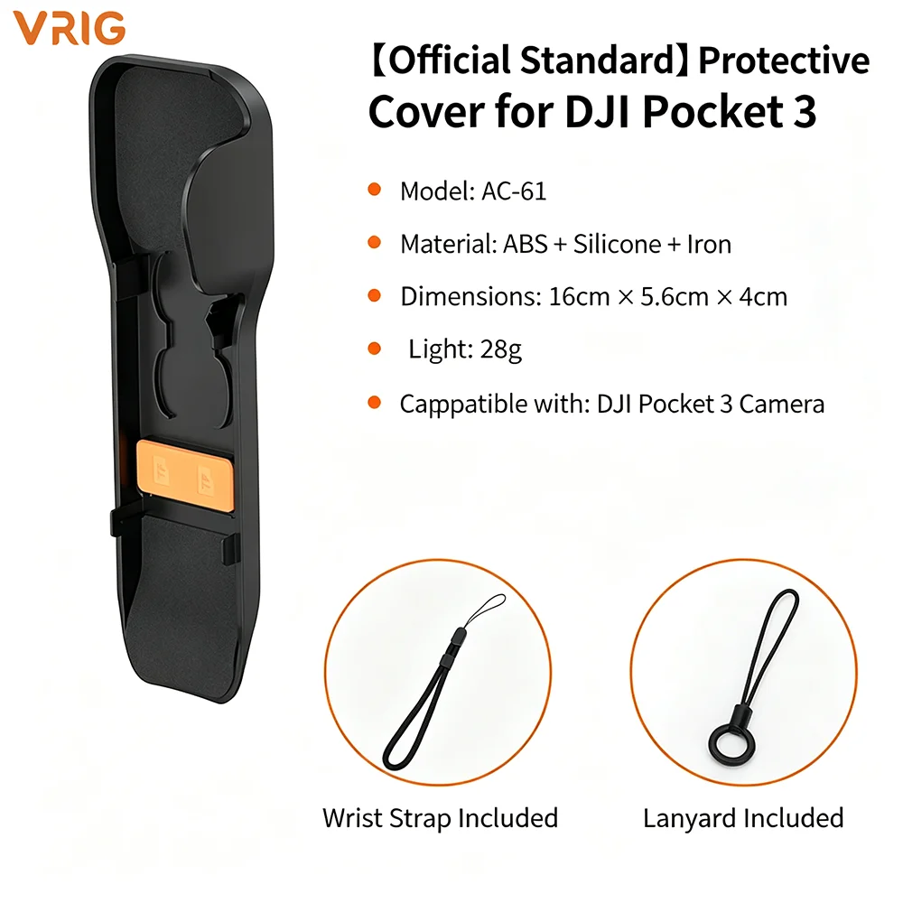 VRIG AC-61 beschermhoes voor de DJI Pocket 3, met opklapbaar hard schaal, filter en opbergruimte voor geheugenkaart, accessoires voor vlogcamera's.