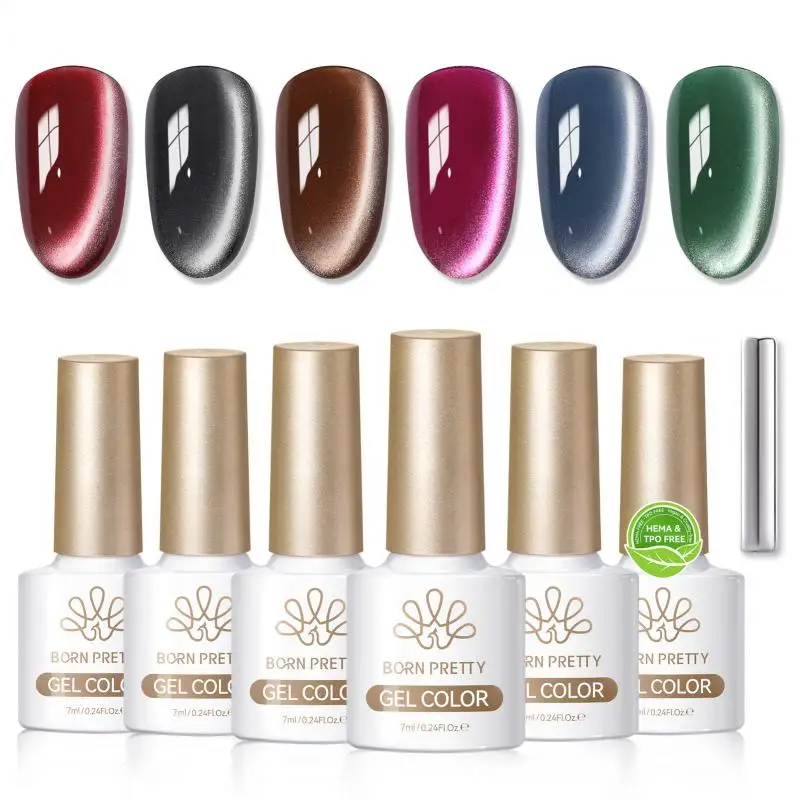 

BORN PRETTY 6 бутылок, 7 мл, набор магнитных гелей с водяной подсветкой для кошек, набор для рождественских зимних ногтей, полуперманентный гель для замачивания, УФ-гель для маникюра, ногтей
