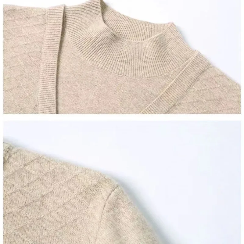 Jersey de cuello alto para mujer, suéter de manga larga con botón de rosca, parte inferior de punto, Tops informales a la moda, Otoño e Invierno