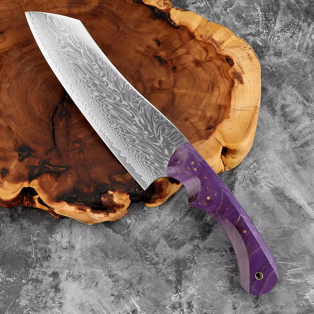 

Forged Damascus Steel 7-Inch Santoku Knife All-Purpose Kitchen Chef's Knife for Home Use High-Quality Purple Stable Wood Handle