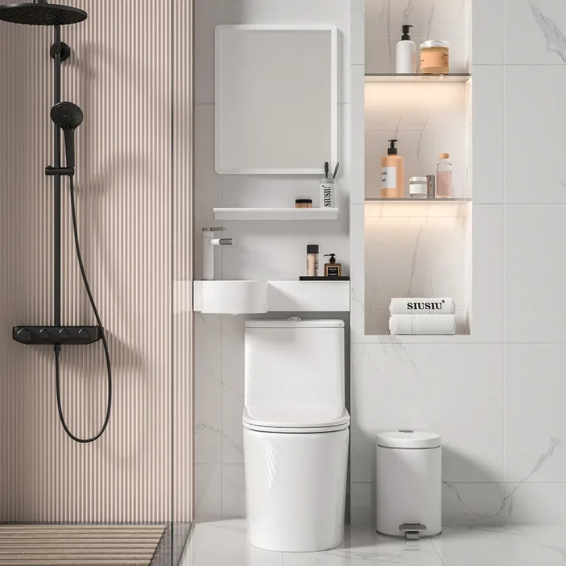 for One-piece Wall Mounted Basin with Countertop Lengthened Ultra Narrow Toilet Hand Sink Ceramic Face Wash Basin in Corner