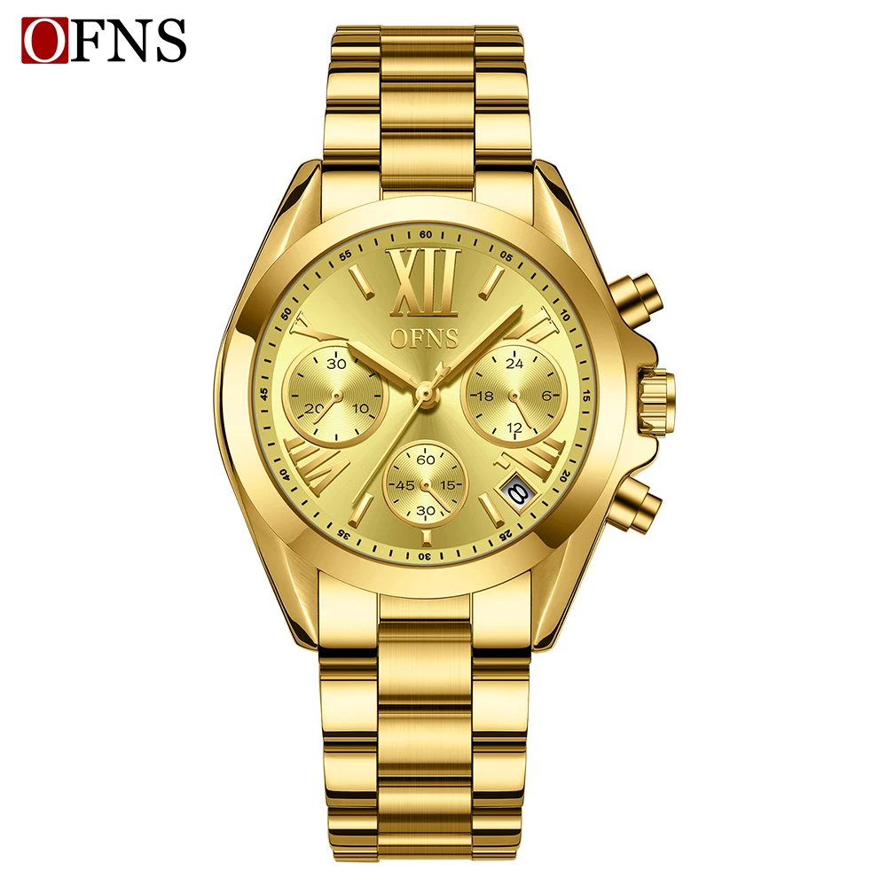 Ofns 1507 Casual Men's Quartz Watch Waterproof Night Light Three Eye Six Needle Chronograph Calendar Business Multi-functional