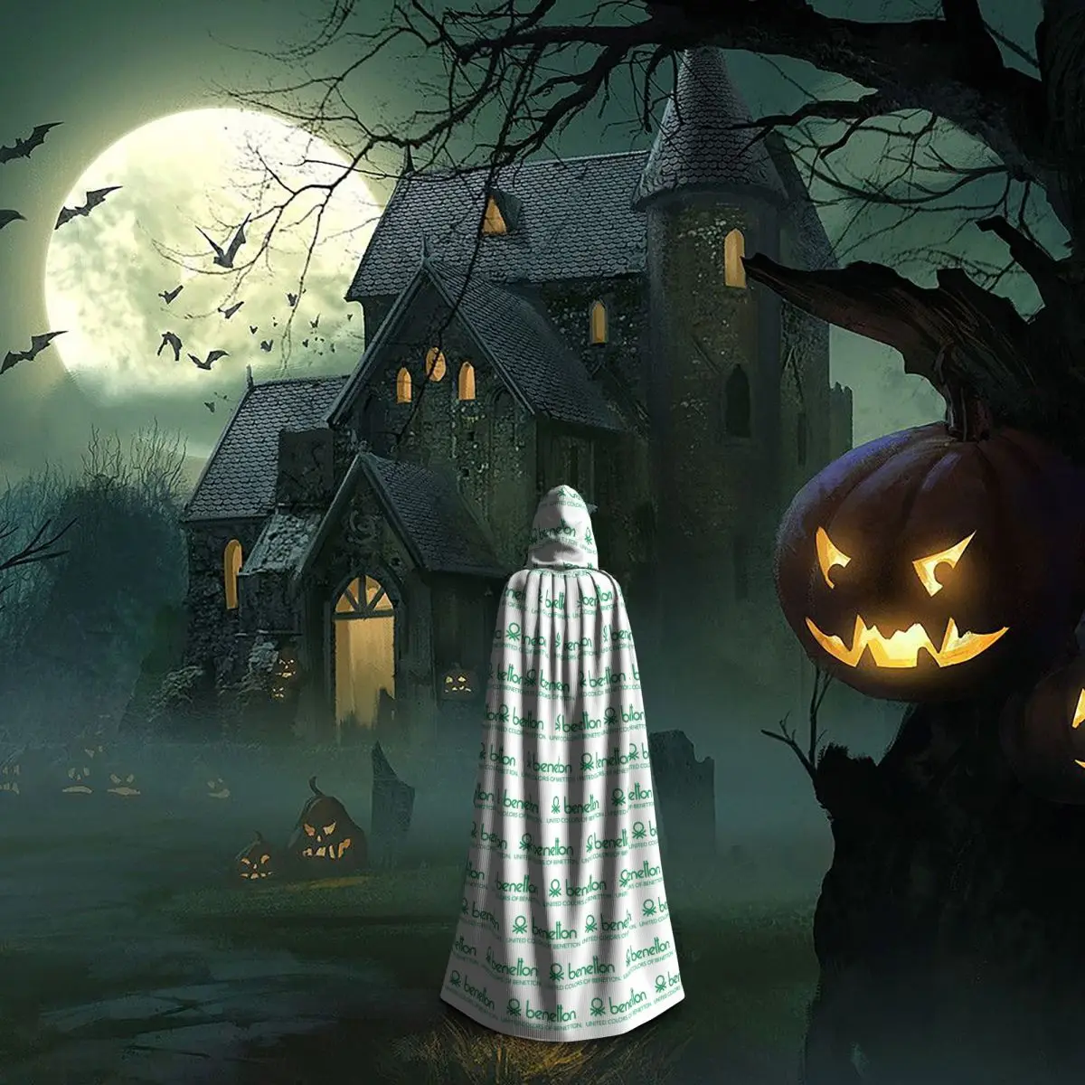 유나이티드 컬러스 오브 베네통 긴 후드 망토 마녀 중세 의상 코스프레 케이프 할로윈 파티 성인 유니섹스