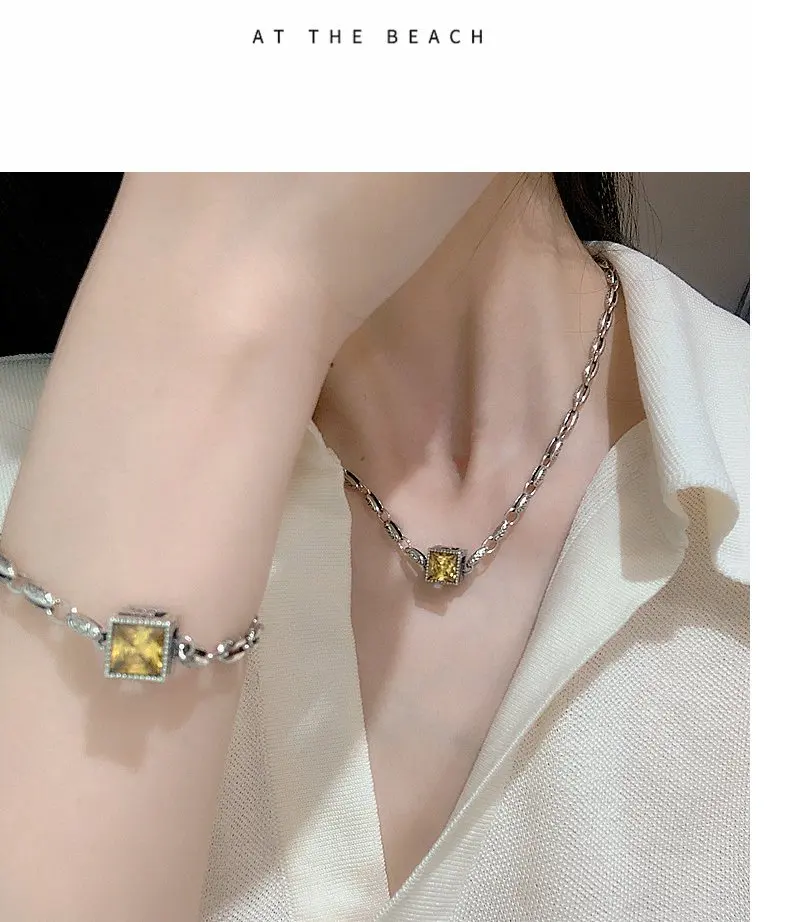 Online celebrity personality dual color necklace bracelet for women's retro fashion heavy industry hip-hop S925 silver collarbon