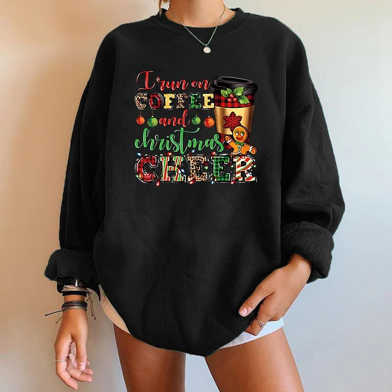 Christmas letter y2k trendy printed sweatshirt round neck casual sweatshirt autumn and spring women\'s clothing winter clothes