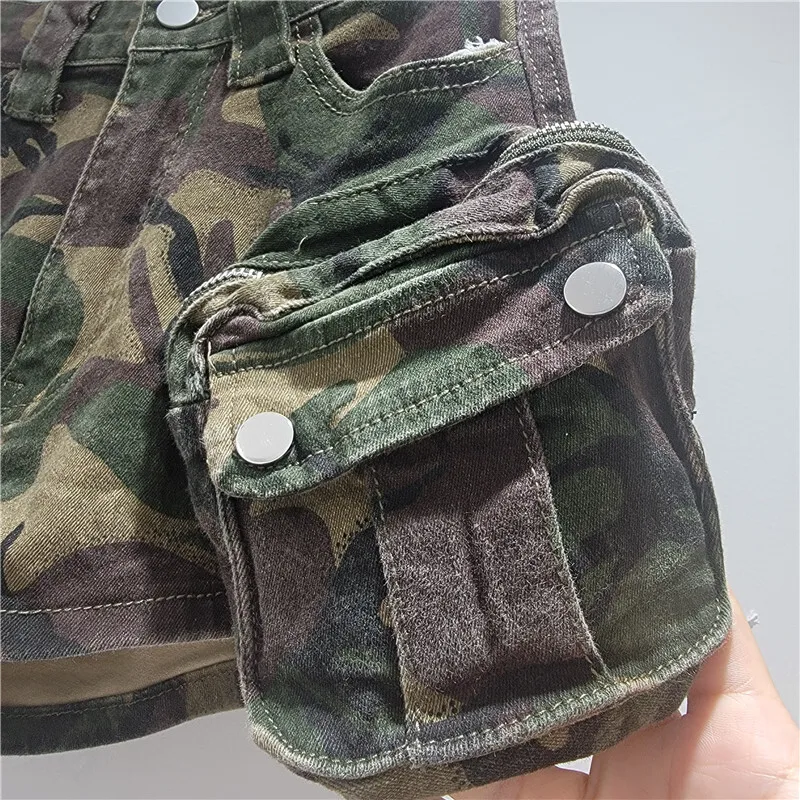 ANJY ฤดูร้อนใหม่ผู้หญิงอเมริกัน Retro Streetwear Camouflage สามมิติ Cargo กางเกงยีนส์อินเทรนด์กางเกงยีนส์กางเกงขาสั้น A7672