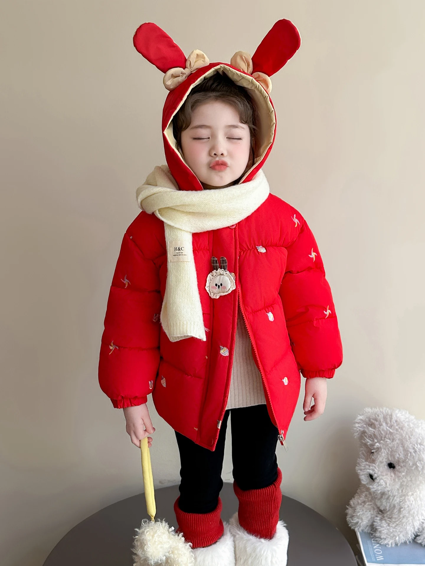

Trendy Fce Lined Cotton Jaet for Girls Warm Children's Clothing Baby Girl Winter Coat Sweet Sle Loose Fit Zipper Closure
