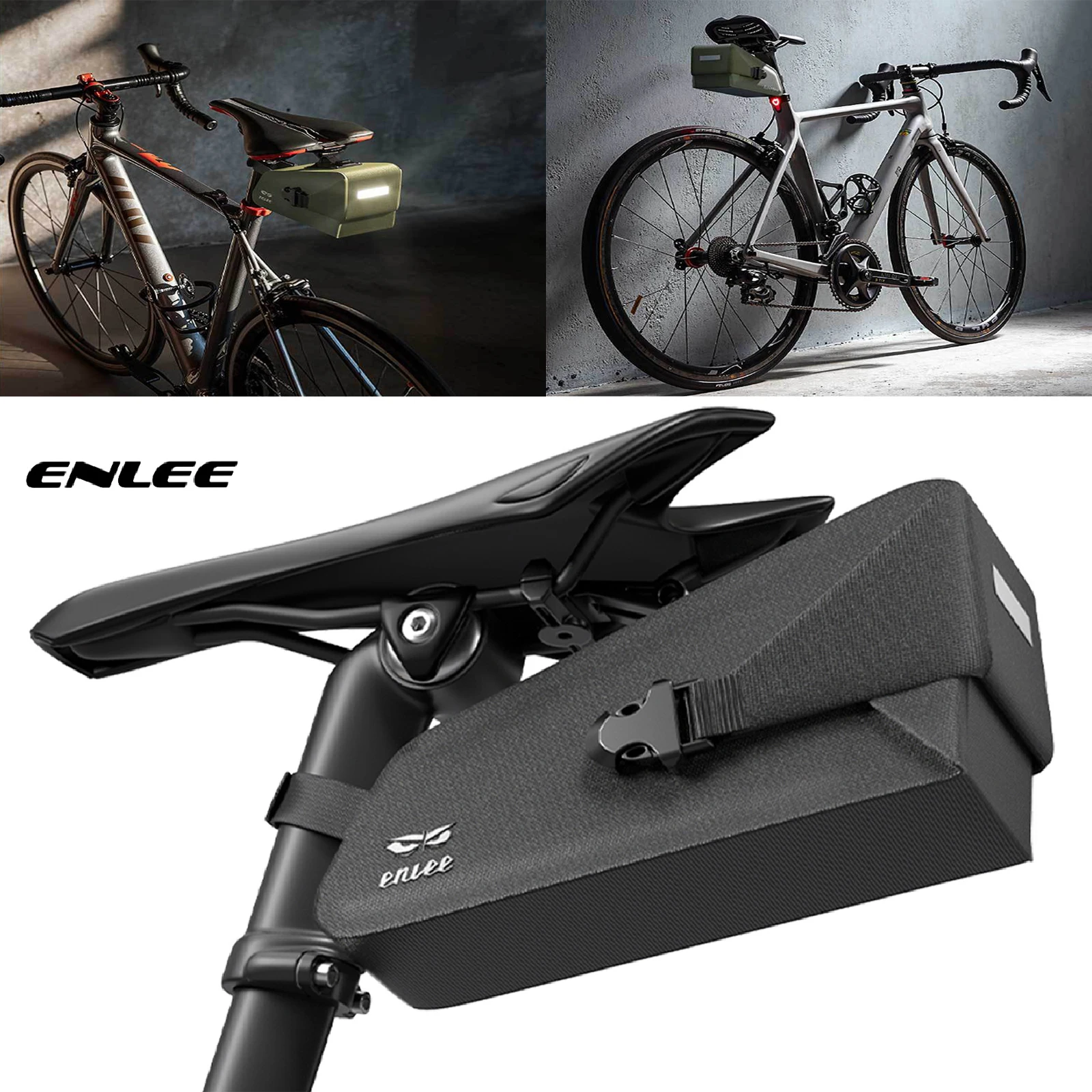 

ENLEE Bike Saddle Bag Rear Seatpost Panniers Quick-Release Tail Bag for Mountain Bikes Fully Waterproof & Reflective Saddle Bag