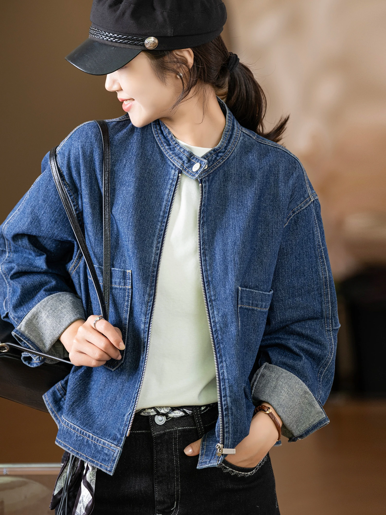 

Повседневная женская куртка свободного кроя из смесового хлопка с молнией, модная, двухслойная, из вельветовой ткани