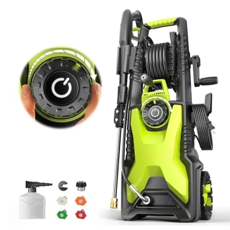 5000 Max PSI Pressure Washer – 2.5 Max GPM, 33FT Retractable Hose Reel, Stainless Steel Lance, 500ml Foam Cannon, 4 Nozzles for