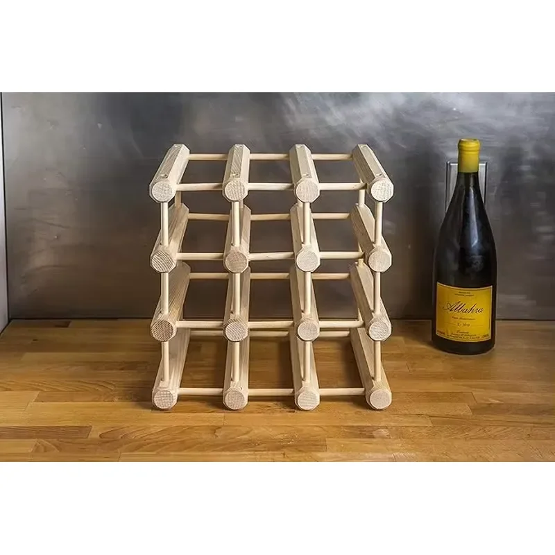 Natural Pine Wood Wine Rack 12 Bottle Stackable Modular Storage Organizer Space Saving Display Shelf for Home Bar Kitchen