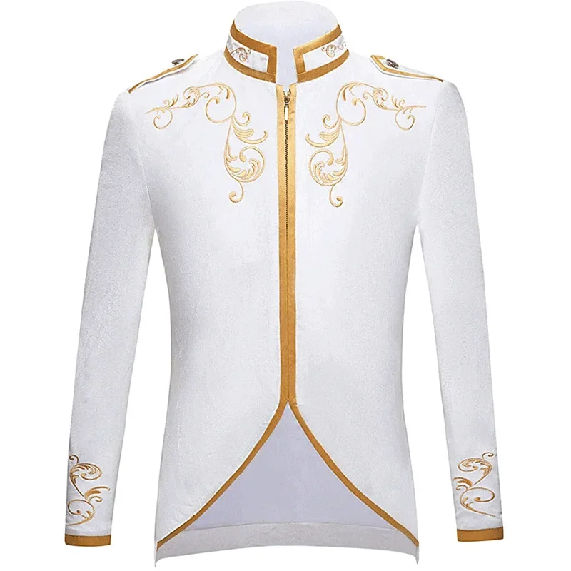 Heren Victoriaanse Vintage Middeleeuwse Jas Jas Borduren Zip Up Stand Kraag Prins Koning Cosplay Kostuum Blazera Jassen