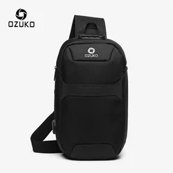 OZUKO Anti-theft Crossbody Bags Male Waterproof USB Charging Chest Pack Short Trip Messenger Sling Bag Shoulder Chest Bag