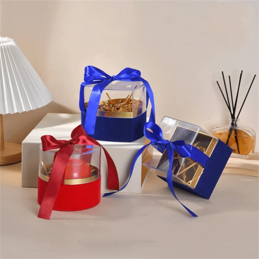 Crystal Bow Gift Box Round Box Transparent Rose Flower Box Fruit Box Hugging Bucket Gift Box Flower Shop Packing Bag
