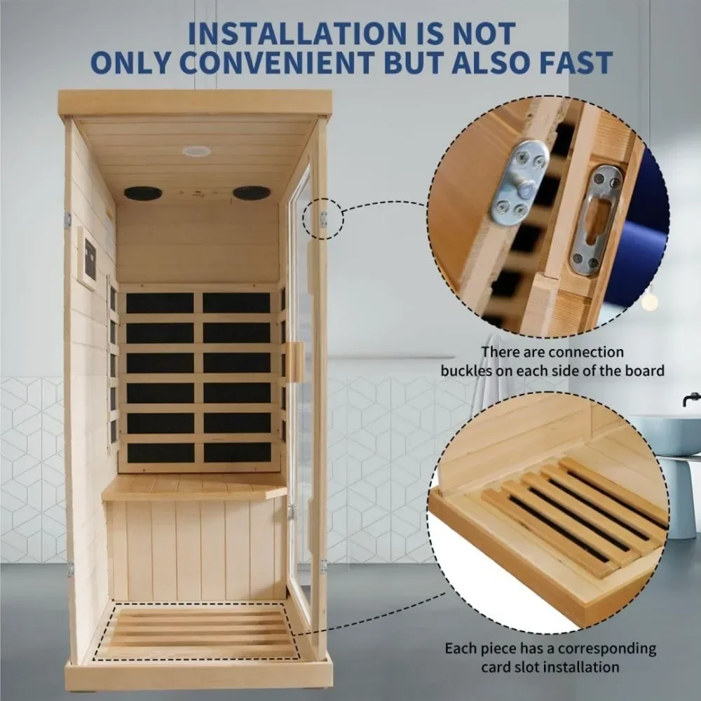 Sauna Home, Canadese Hemlock, 800 W / 110 V Low-Emf Dry Saunas 5 ultralage energiebesparende verwarmingspanelen, ingebouwd bedieningspaneel