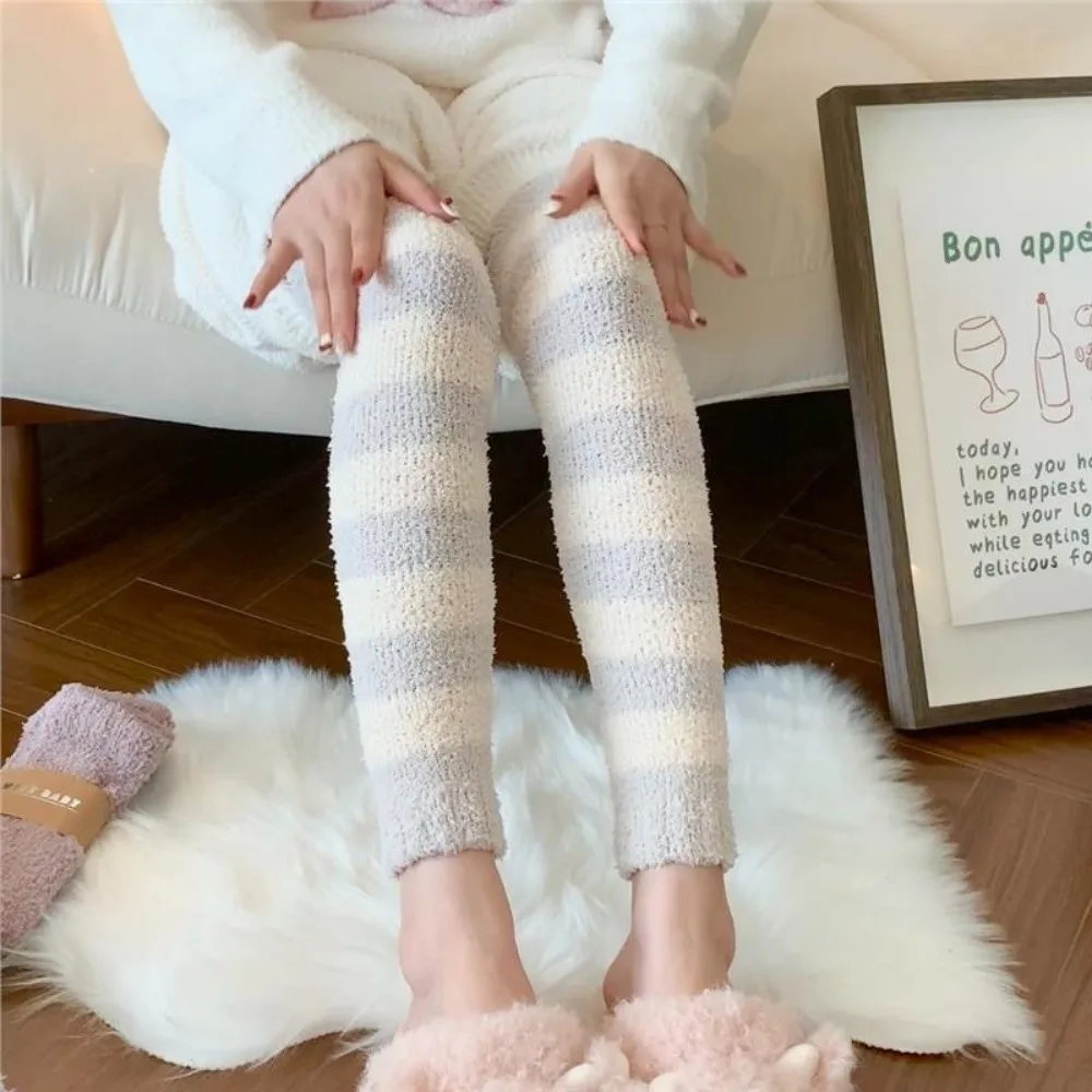 New Coral Fleece Long Tube Socks Thickened Windproof Coldproof Leg Cover Leg Protection Elastic Knee Pads Autumn Winter