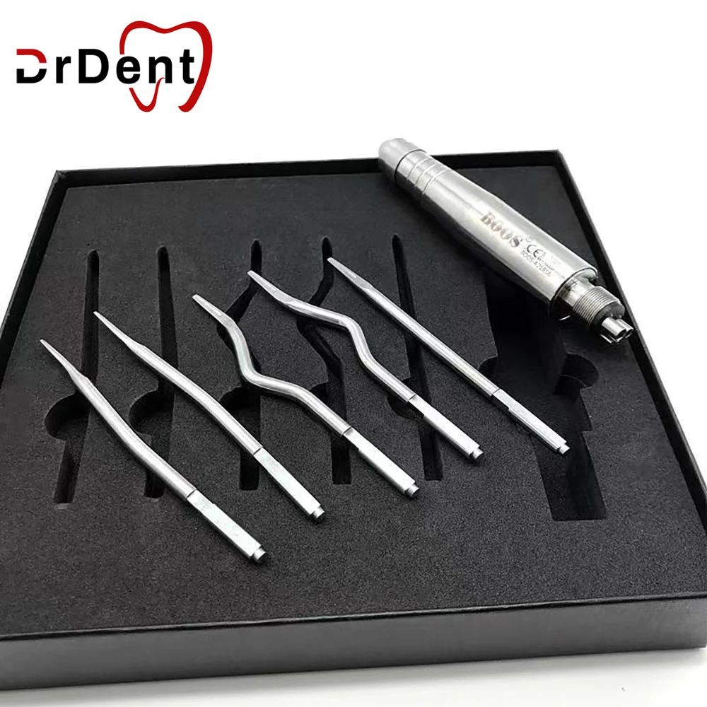 

1 Set Dental Tooth Extraction Tool Kit Handpiece 4Hole Forceps Pliers 5 Tips Pneumatic Stright Curved Root Elevator Dentist