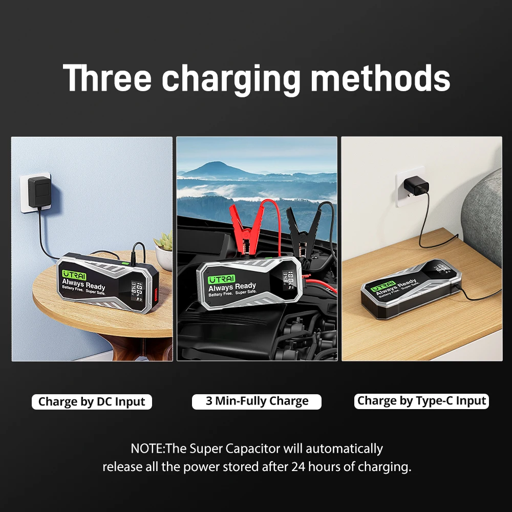 Utrai-スーパーコンデンサカースターター,緊急始動装置用の超安全バッテリー,高速充電,1000aポータブル