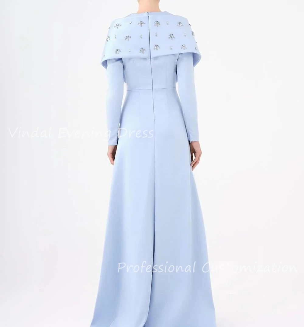 Vindal Prom Dress O-Neck Floor Length Sexy luxurious Crepe Beaded A-Line Ruffle Elegant Long Sleeves Saudi Arabia For 2024