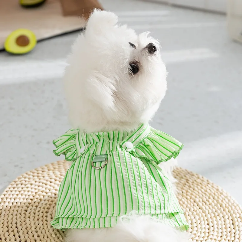 Striped Fly Sleeve Dog Clothes Summer Carrier Dress Small Dog Bichon Coolred Dresses Pet Pretty Princess Dresses