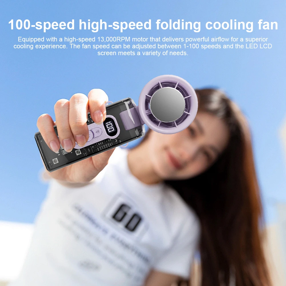 Kipas Turbo Kecepatan Tinggi dengan Lampu LED 100 Kecepatan Kipas Pendingin Pribadi Lipat 3600mAh Kipas Turbo Mini Elektrik untuk Perjalanan Luar Ruangan