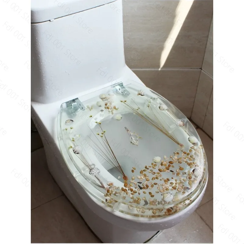 Transparent Toilet Seat with Dried Flowers - Soft Close Hinge, Crystal Clear Tempered Glass Lid, Unique Bathroom Decor & Upgrade