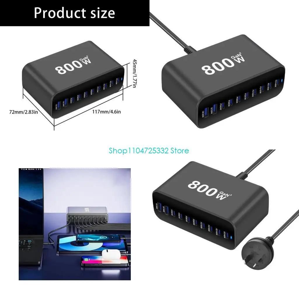 

P5EA Высокоэффективный зарядный адаптер USB 800 Вт с выходом типа C Порт для настольной зарядки