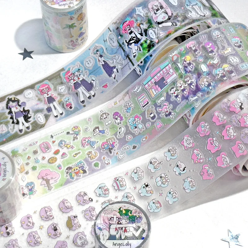 

3 рулона, украшения своими руками, клейкие ленты для домашних животных, японский маленький человек, синтетические бумажные ленты, маскирующие ленты, наклейки, канцелярские принадлежности