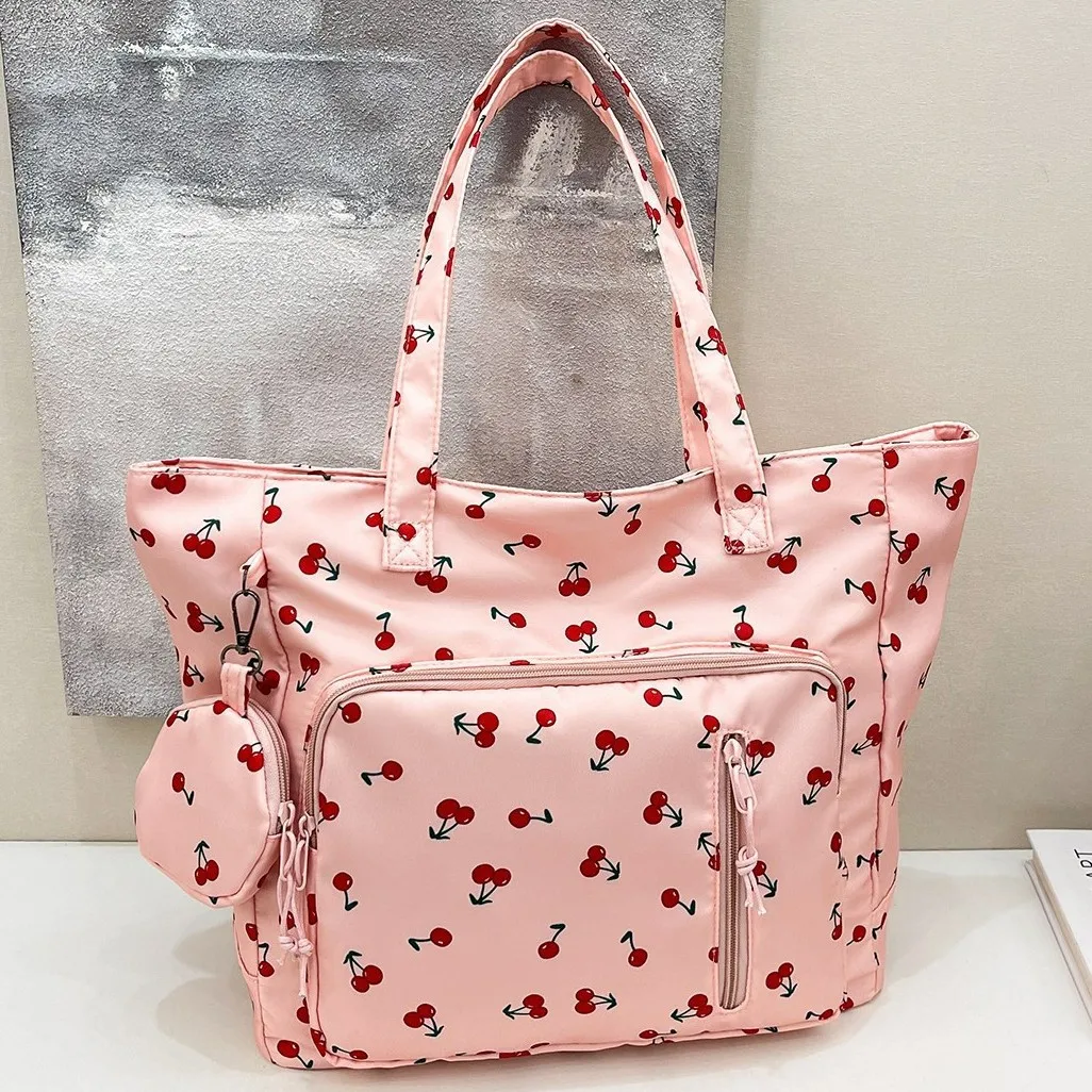 

Женская большая сумка с вишневым принтом 202, сумка через плечо большой вместимости с верхней ручкой, кошелек через плечо с фруктовым принтом, сладкий просторный