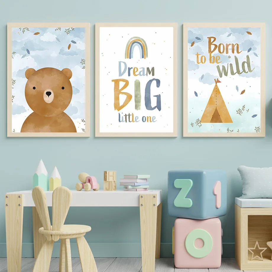 Unframe Bear Tent Rainbow Cloud Alphabet Number Big Dream Wall Art Canvas Painting Posters Decoration Wall Picture For Living Ro
