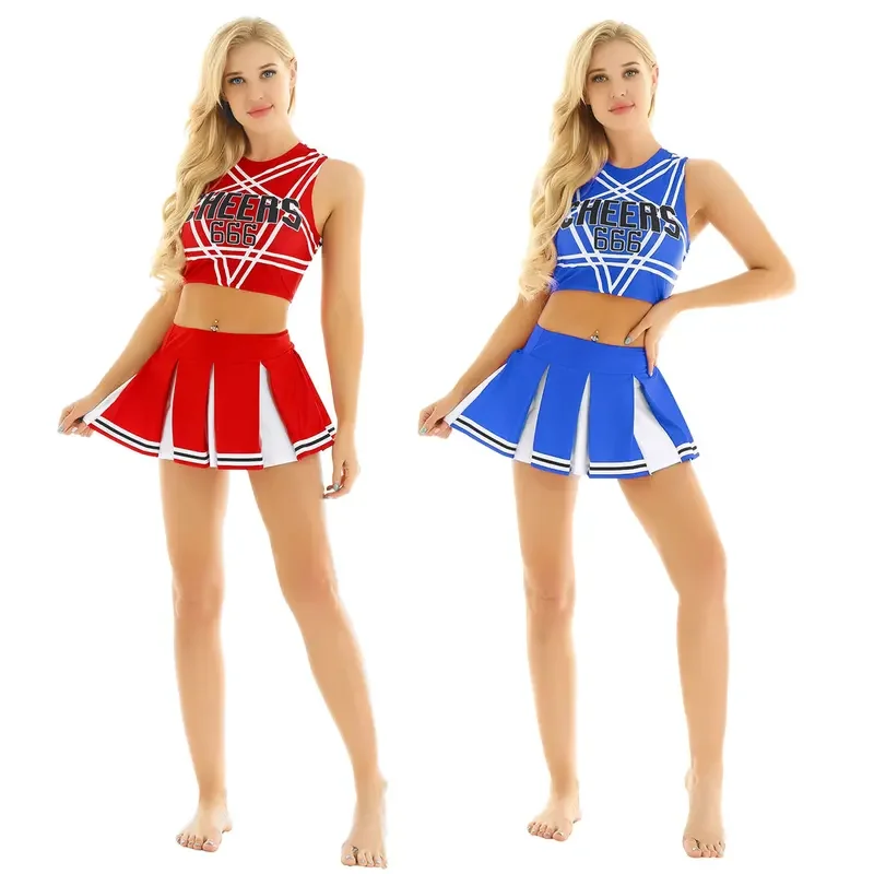 Damen Cheerleading Kostüm sexy Dessous Cosplay Schulmädchen Uniform Cheerleader Outfits Ernte Tank Top mit Mini Falten rock