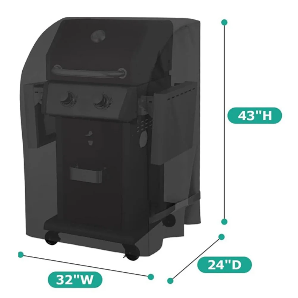 32 inch Gas Grill Cover for Two Burner Outdoor Grills with Folding Side Tables Waterproof 210D Oxford Cloth Black