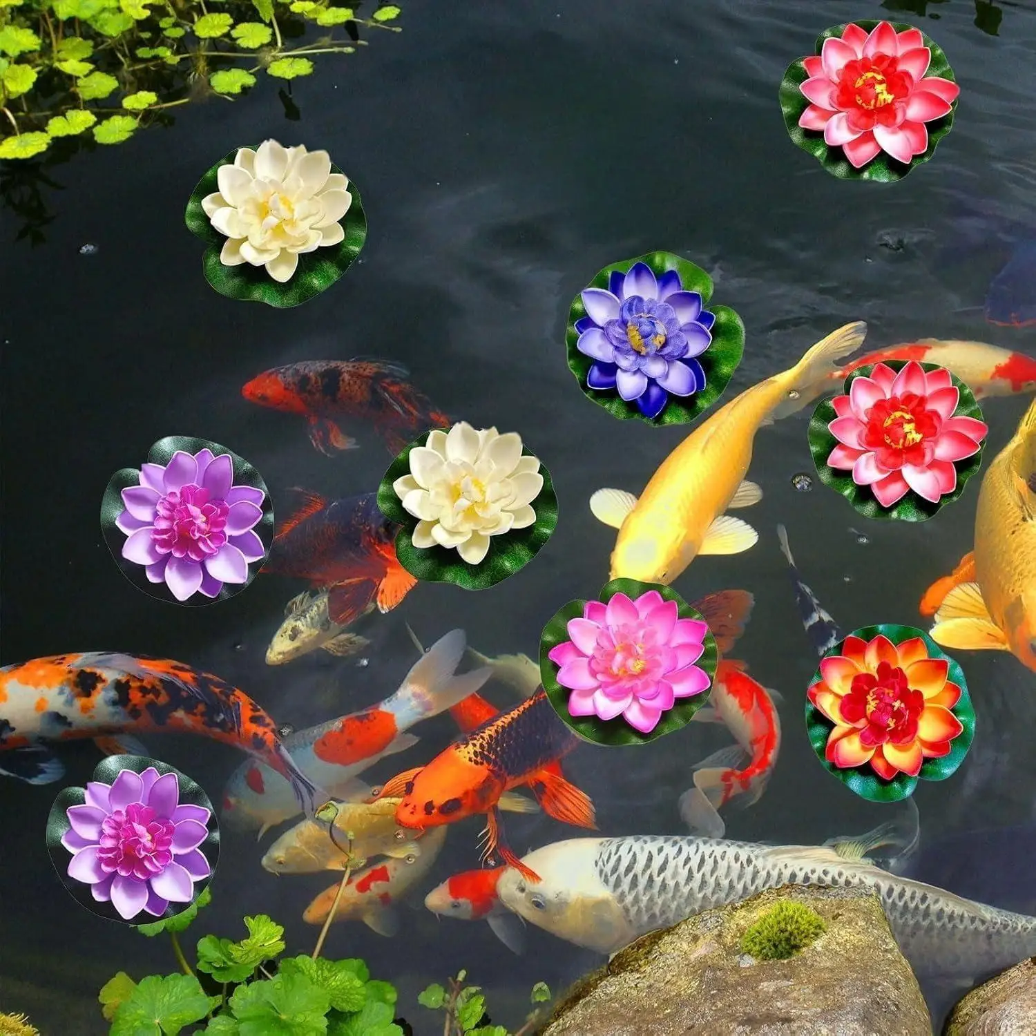 8 Stück Künstliche Schwimmende Schaumstoff-Lotusblumen mit Wasserlilienblättern, Lebensechte Ornamente für Haus, Garten, Teich, Indische Dekorationen, Geschenke – Detail 2