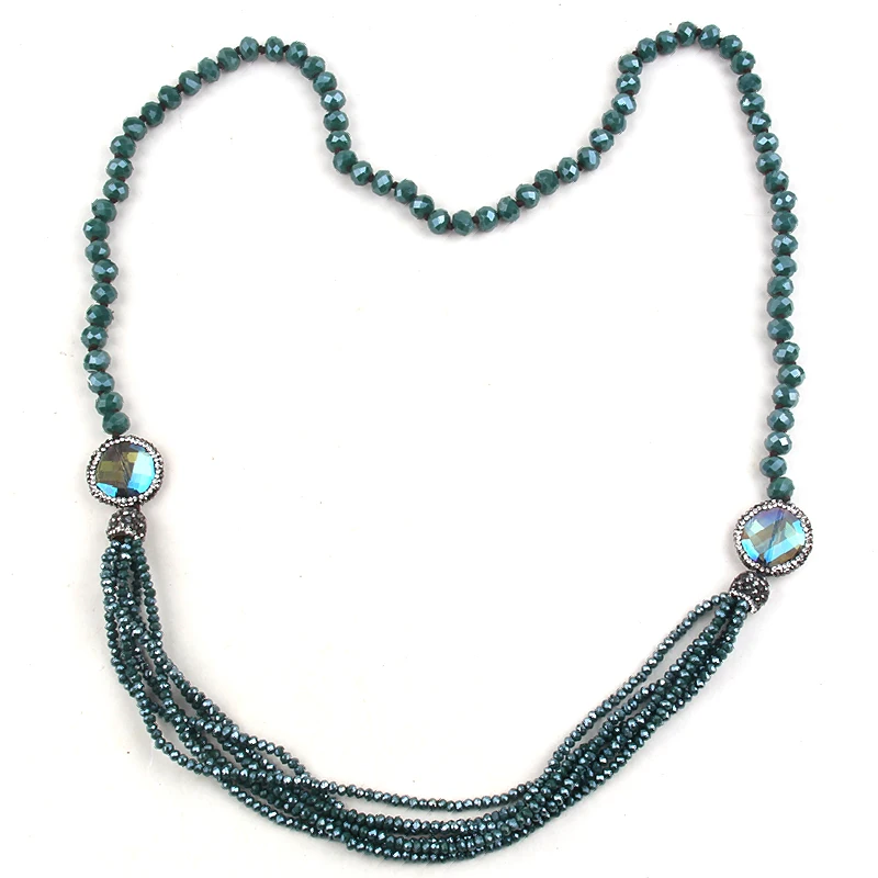 Fashion Bohemian Tribal Jewelry Glass Crystal Knotted Paved Distorted Crystal Multi Mini Crystal Necklaces
