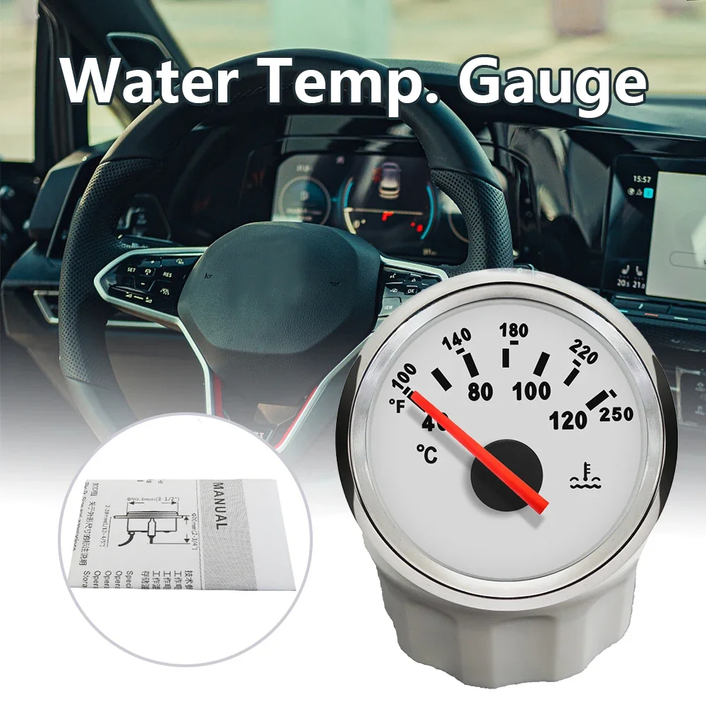 ELING 52mm Water Temp Meter Temperature Gauge Indicator for Motorcycle RV Auto Yacht Boat 12V 24V With Red Backlight