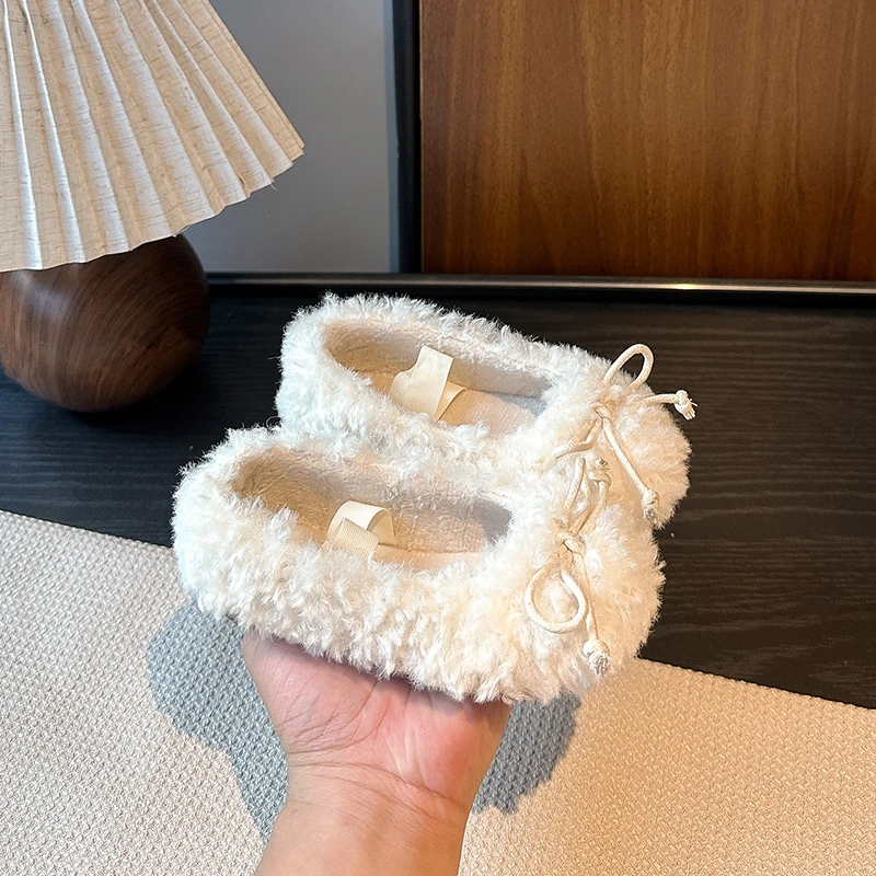 

Детская хлопковая обувь, новая зимняя мода в корейском стиле, туфли на плоской подошве для девочек с плюшевой изоляцией, хлопковая обувь для выступлений