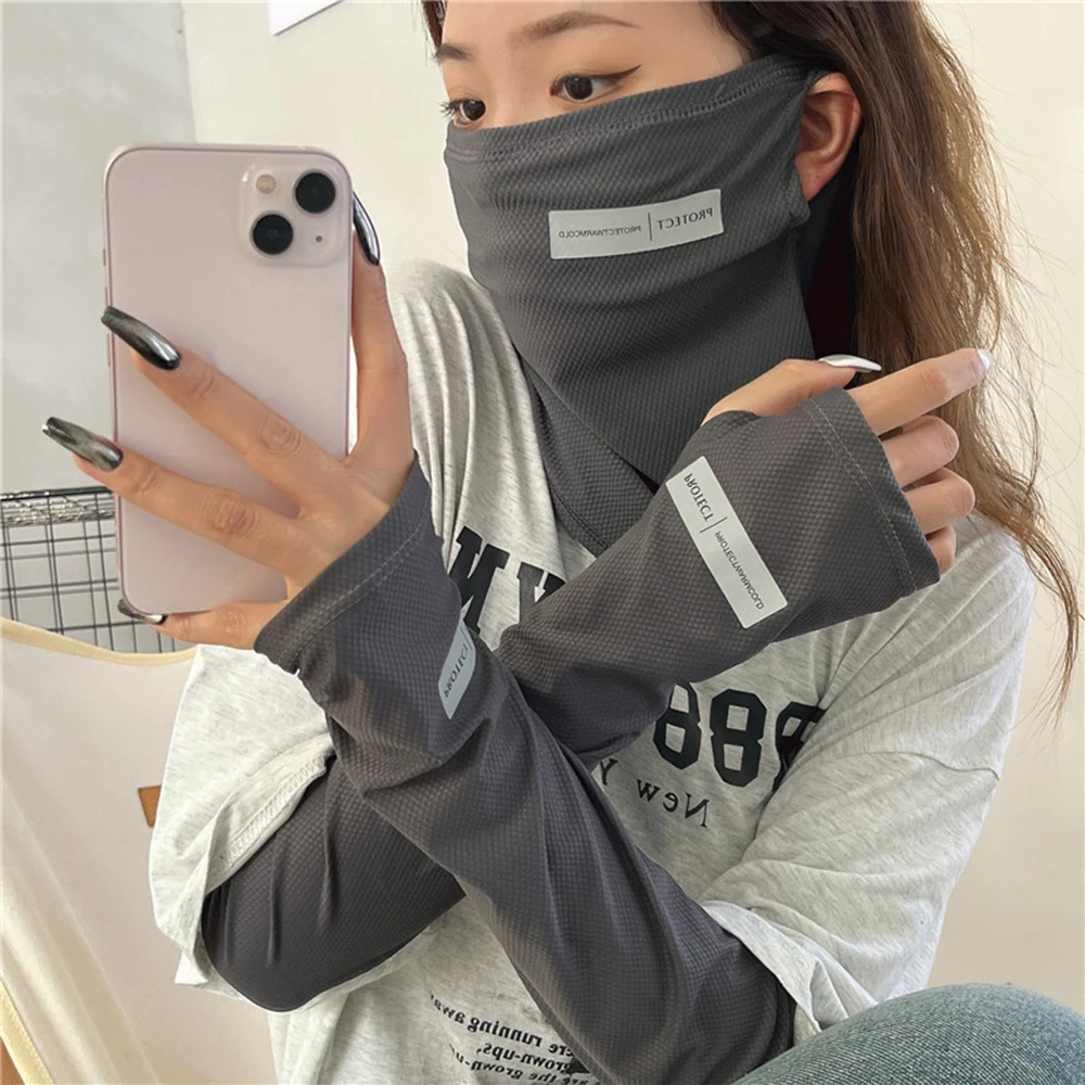 2pcs Summer Full Face Protection Mask Long Arm Sleeve For Unisex Outdoor Cycling Face Cover Breathable Sunscreen Arm Cover