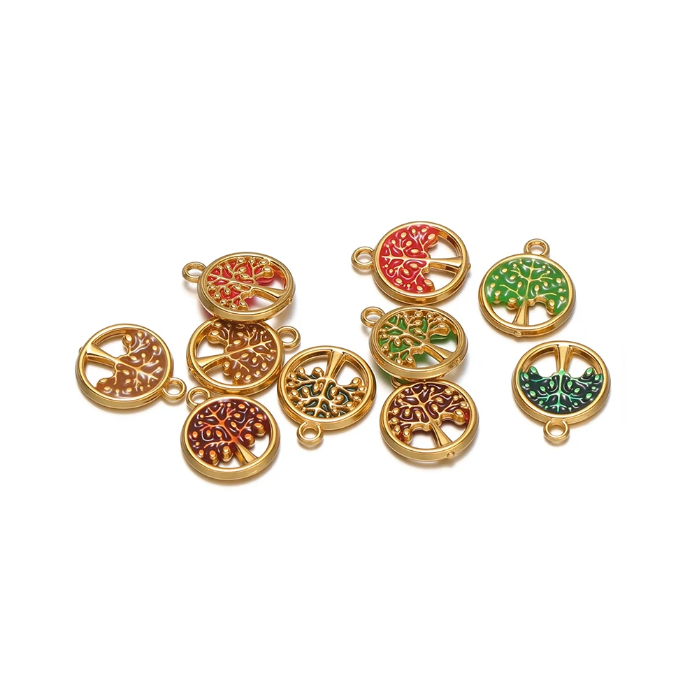 5 Stück Edelstahl-Charms mit emailliertem Lebensbaum-Anhänger für Vintage-Armbänder, DIY-Schmuckherstellung und Halsketten. – Detail 2