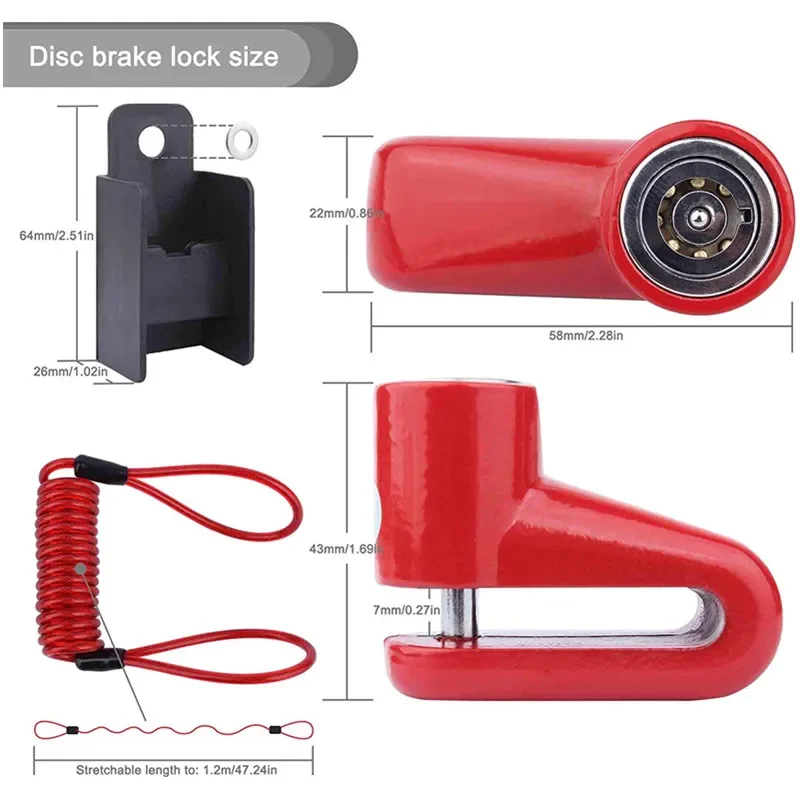 Universal Disc Brake Lock Bike Anti -Theft Disc Lock Mountain Road MTB Cycling Rotor Disc Brake Wheel Lock with Reminder Cable